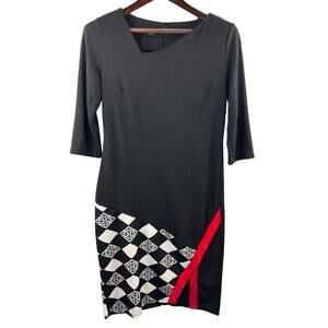 Women’s Homeyee Size 10 Black Bodycon Dress w/ Red & White Pattern